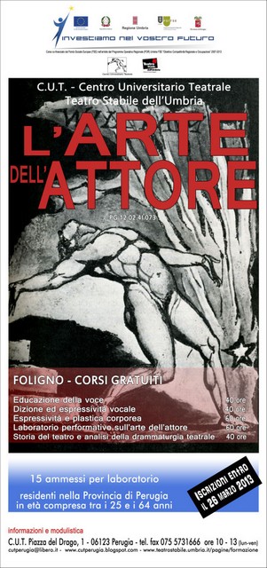 L’arte dell’attore, corso gratuito per attori a Foligno organizzato dal C.U.T. e dal T.S.U.