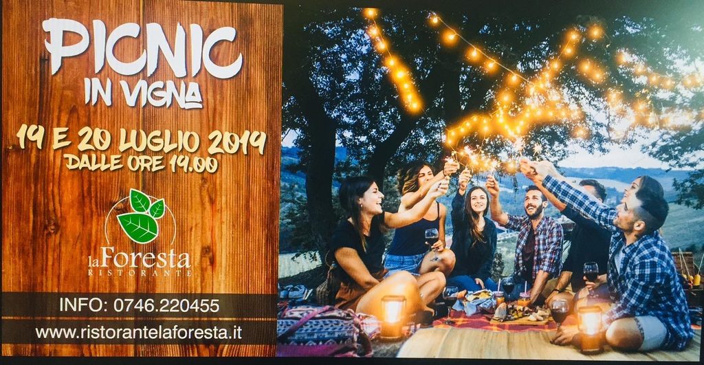 Ristorante La Foresta e Cantina Le Macchie presentano PICNIC IN VIGNA PICNIC IN VIGNA 19-20 LUGLIO RIETI 2019